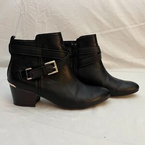 COACH Womens Pauline Black Leather Booties Sz 6.5 Equestrian Moto Gold Hardware